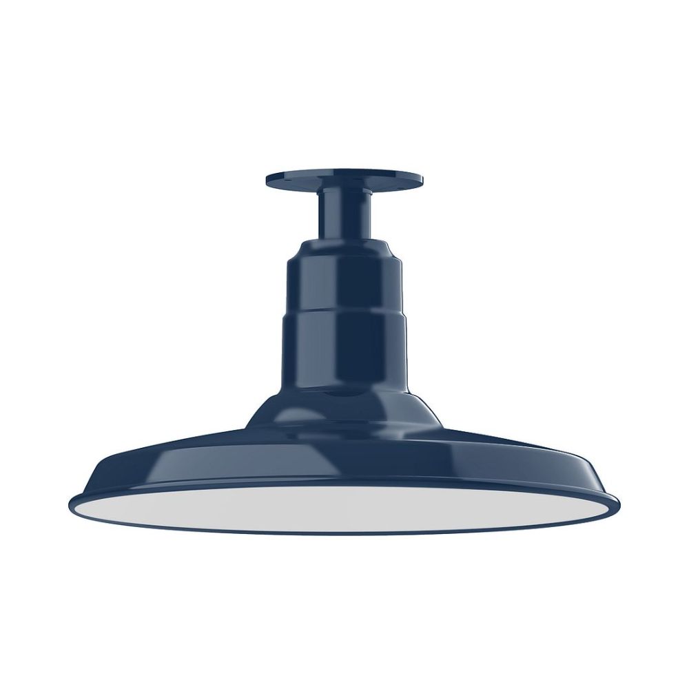 Montclair Lightworks FMB183-50-G06 14" Warehouse Shade, Flush Mount Ceiling Light With Frosted Glass And Cast Guard, Navy